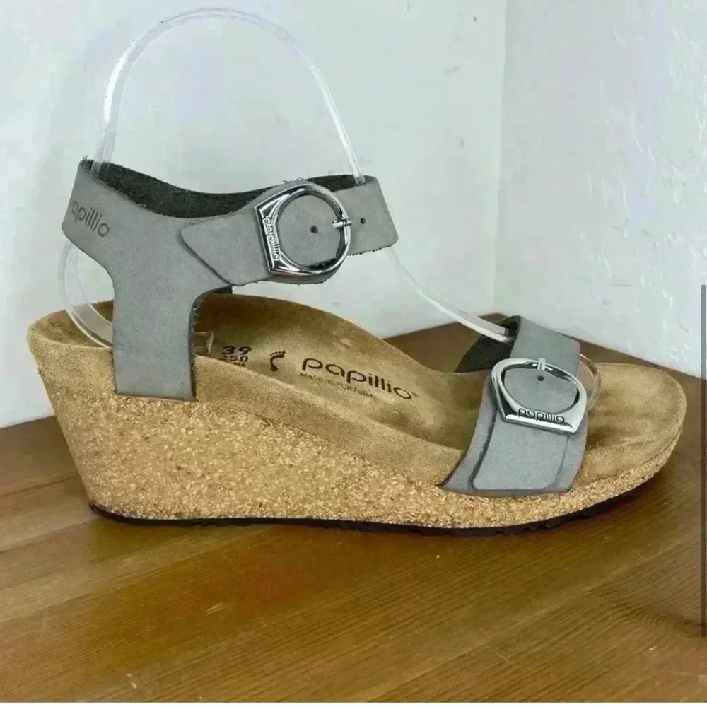 Birkenstock Papillio Soley Nubuck Dove Gray Leather Wedge Sandals Women EU39 L8